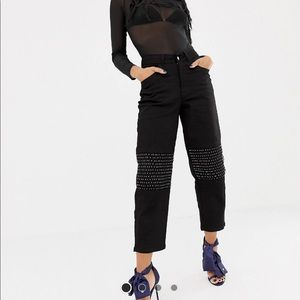 ASOS design X LaQuan Smith tapered jeans with rhinestone knee panels